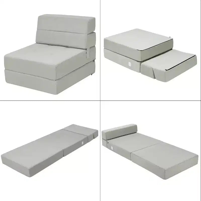 Poltrona Tri-Fold Pieghevole a Scomparsa Chaise Longue Convertibile Divano Letto Dormitorio Grigio