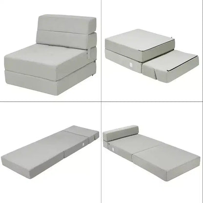 Poltrona Tri-Fold Pieghevole a Scomparsa Chaise Longue Convertibile Divano Letto Dormitorio Grigio