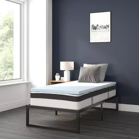 Telaio letto a piattaforma in metallo da 14 pollici con materasso a molle insacchettate da 10 pollici in scatola e topper in memory foam con gel rinfrescante da 2 pollici