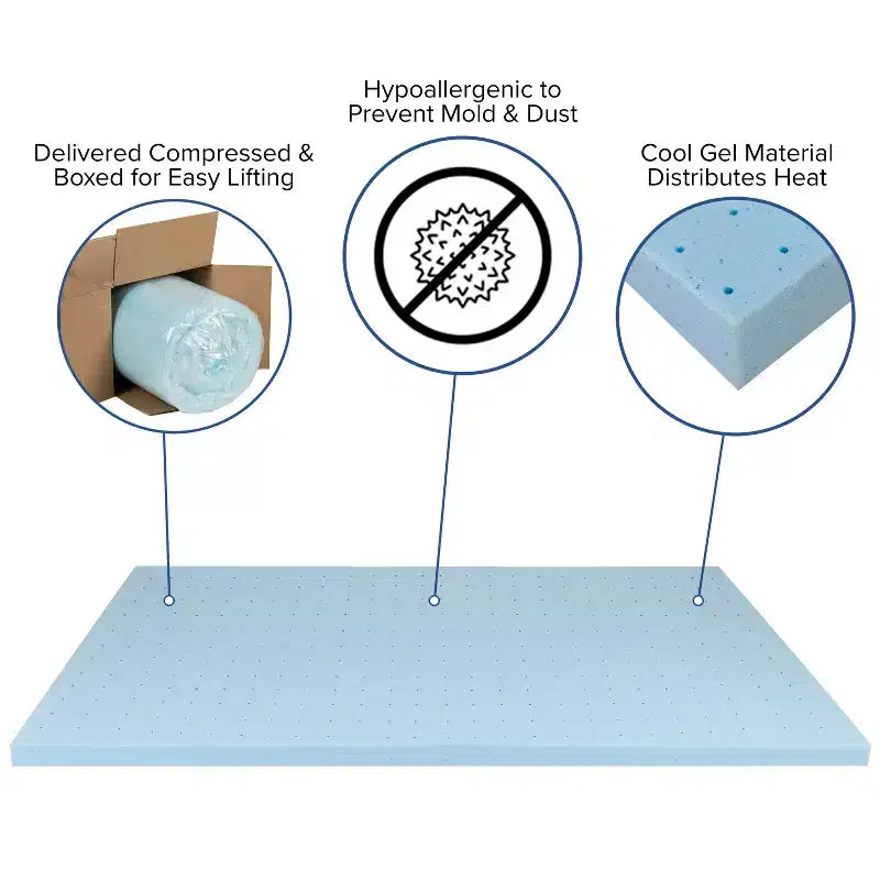 Telaio letto a piattaforma in metallo da 14 pollici con materasso a molle insacchettate da 10 pollici in scatola e topper in memory foam con gel rinfrescante da 2 pollici