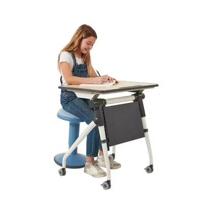Scrivania componibile per studenti con pannello frontale, arredamento per aula, acero/grigio